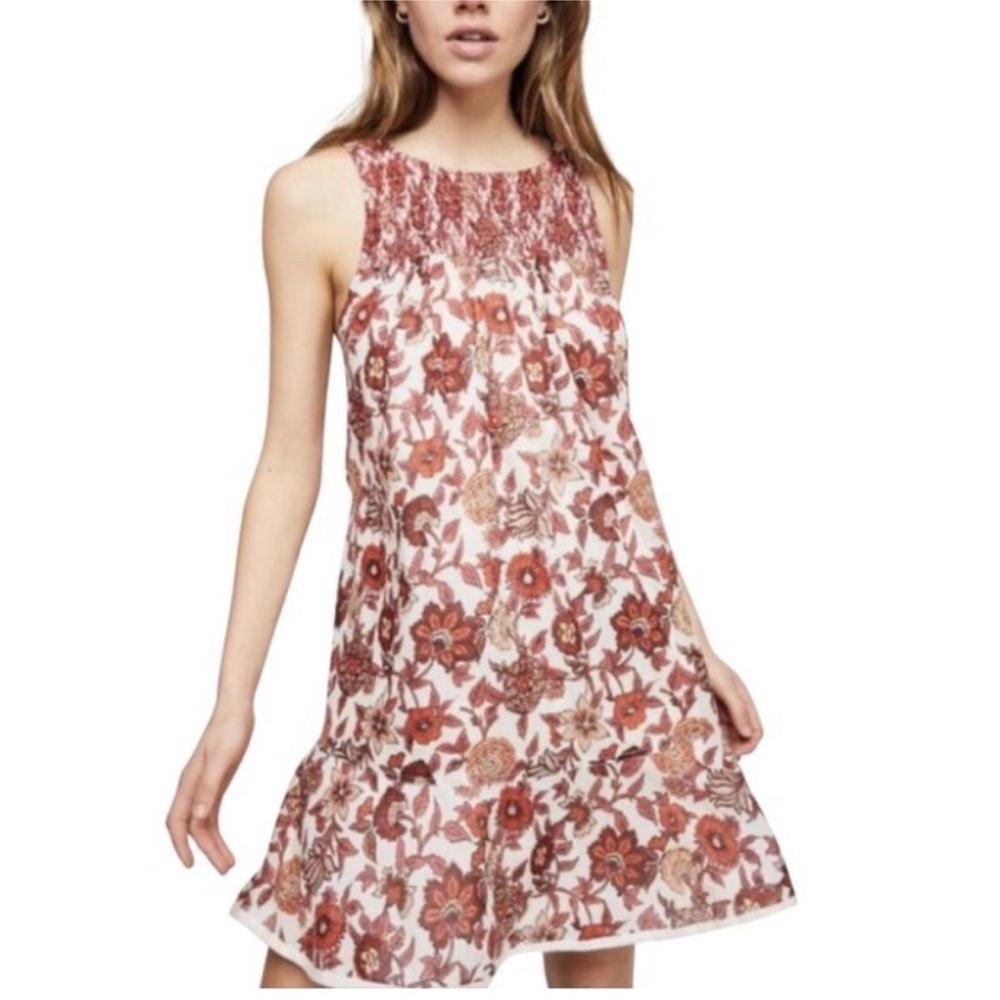 Free People Oh Baby Smocked Swing Fall Floral Mini Dress Small